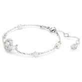 Snake bracelet, Crystal pearl, Mixed cuts, Year of the Snake, White, Rhodium plated